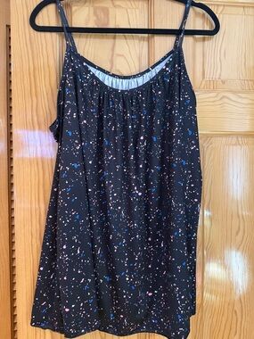 Black Sleeveless Dress with Pink & Blue Paint-Splatter Print